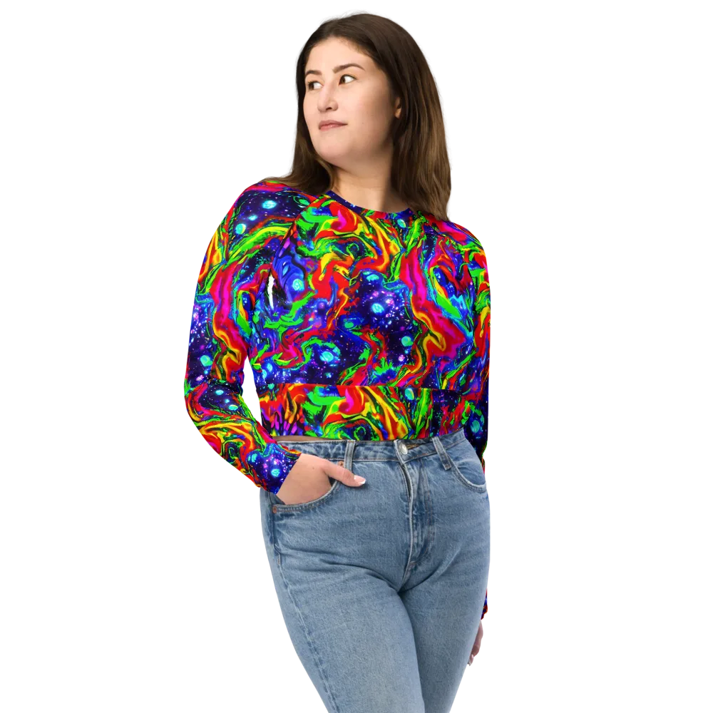 Ultraviolet Wildfire on Long Sleeve Crop Top — Front