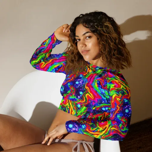 Ultraviolet Wildfire on a Long Sleeve Crop Top