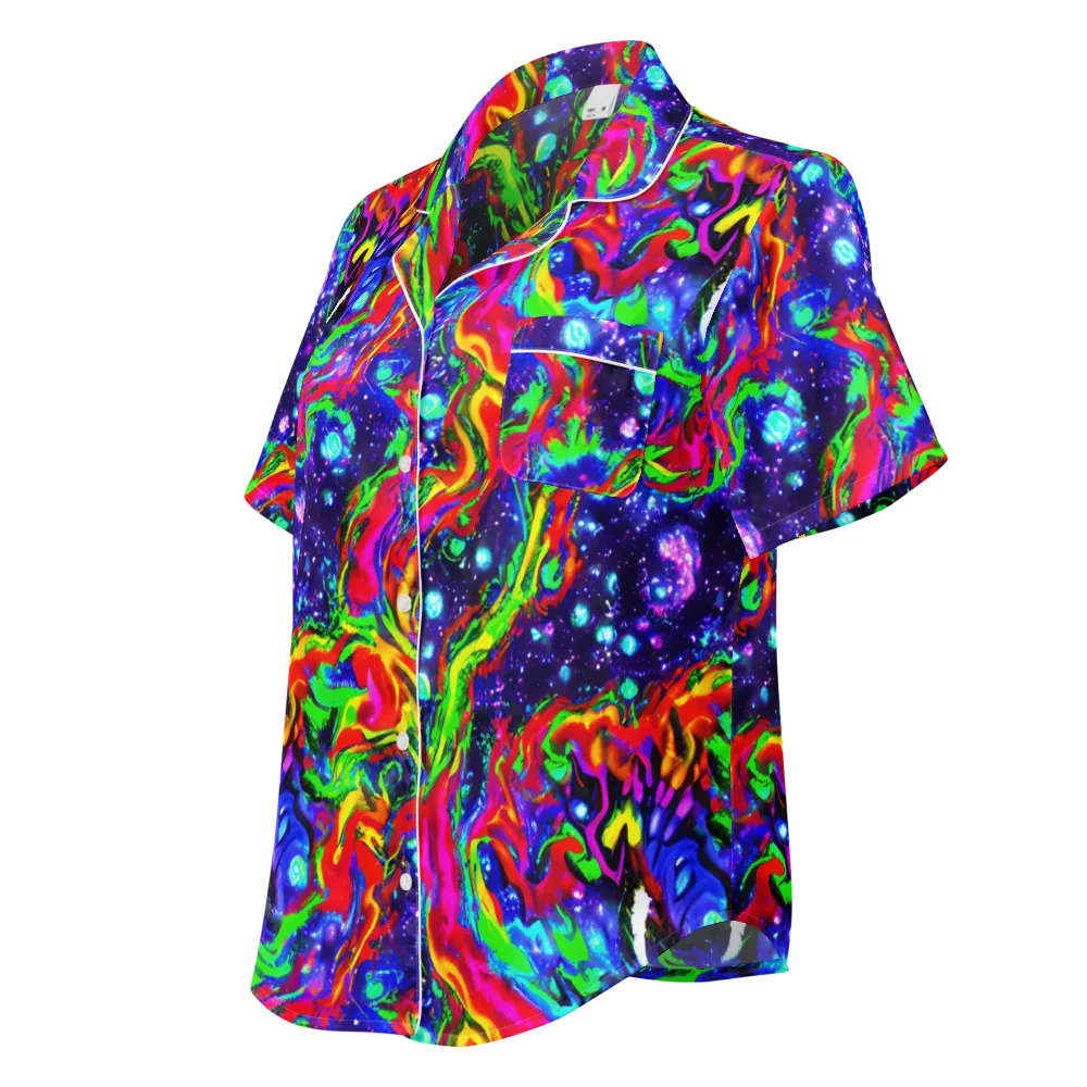 Ultraviolet Wildfire on Women's Short Sleeve Pajama Top — Left Front