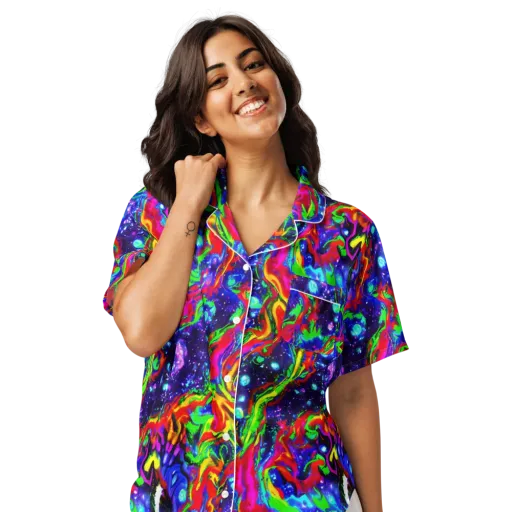 Ultraviolet Wildfire on a Women's Short Sleeve Pajama Top