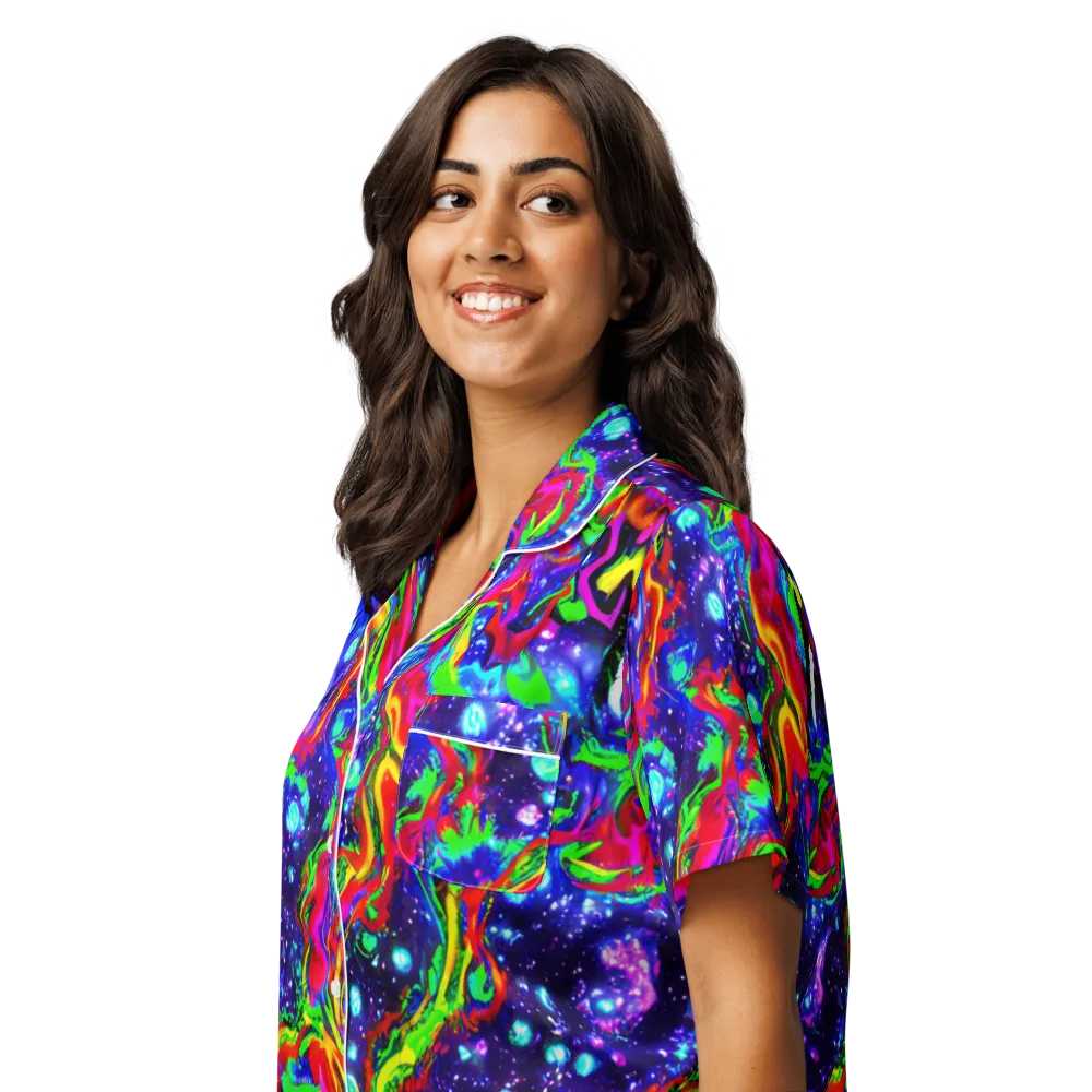 Ultraviolet Wildfire on Women's Short Sleeve Pajama Top — Left Front