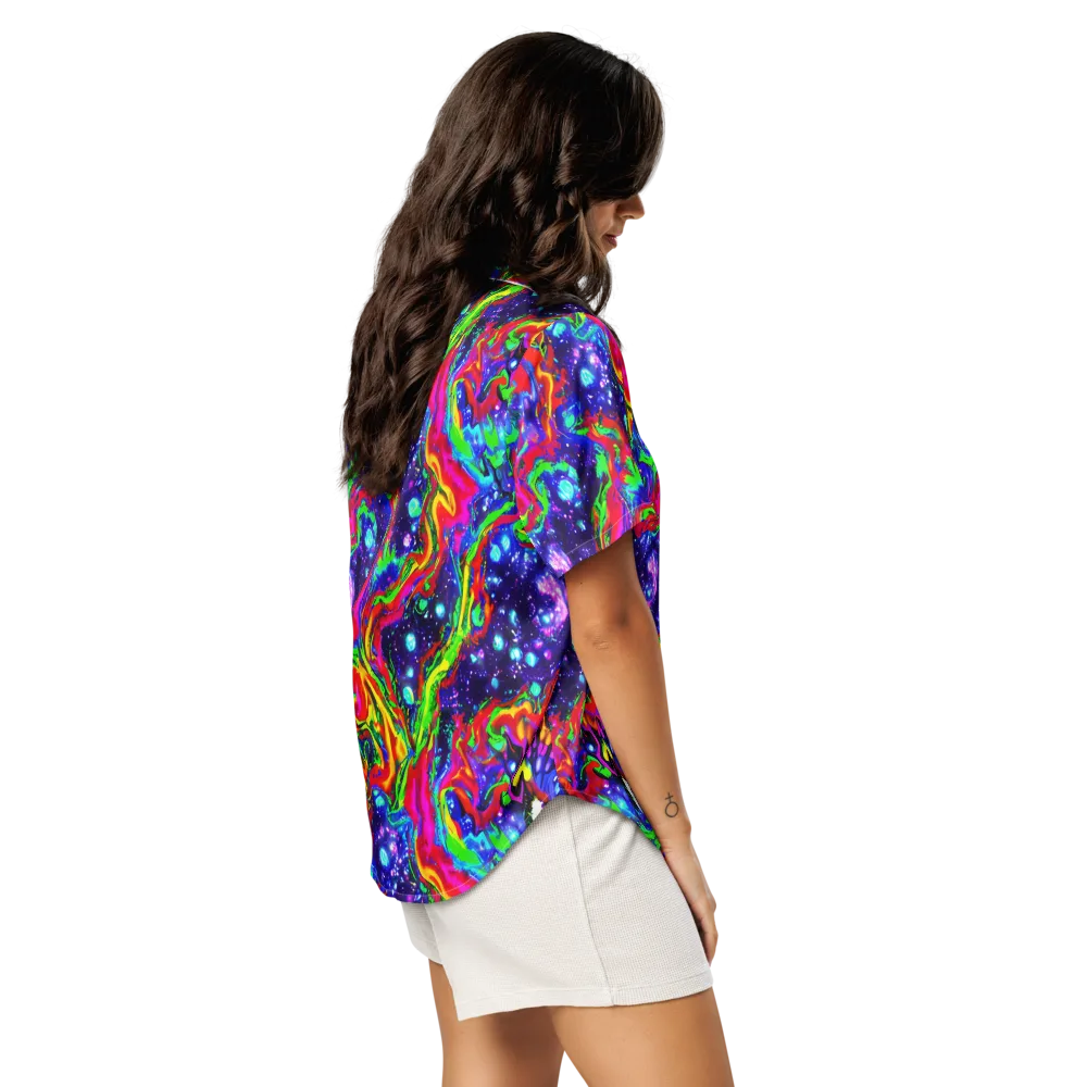 Ultraviolet Wildfire on Women's Short Sleeve Pajama Top — Right Back