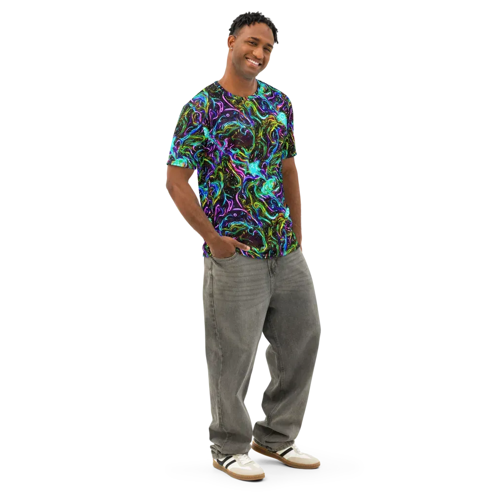 Aurora Static on Men's Cotton Crew Neck T-Shirt — Right Front