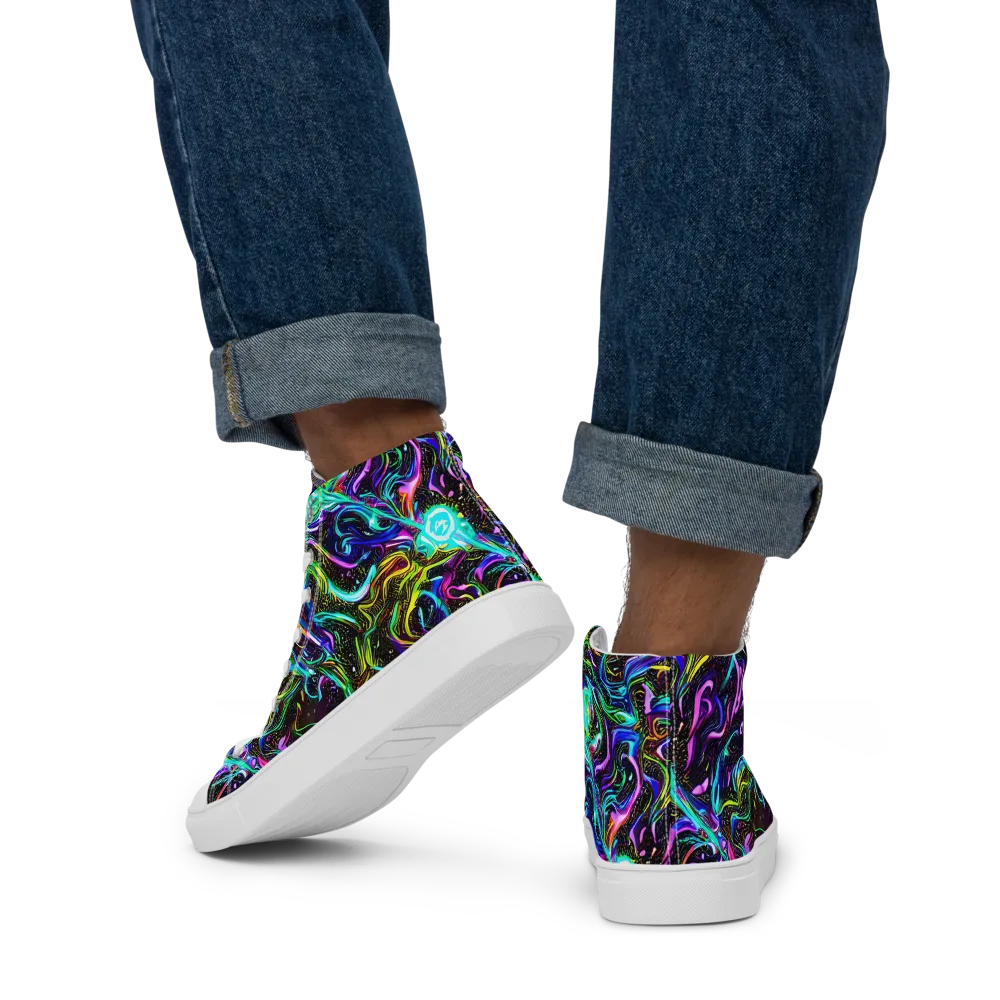 Aurora Static on Men's High Top Canvas Shoes — Back