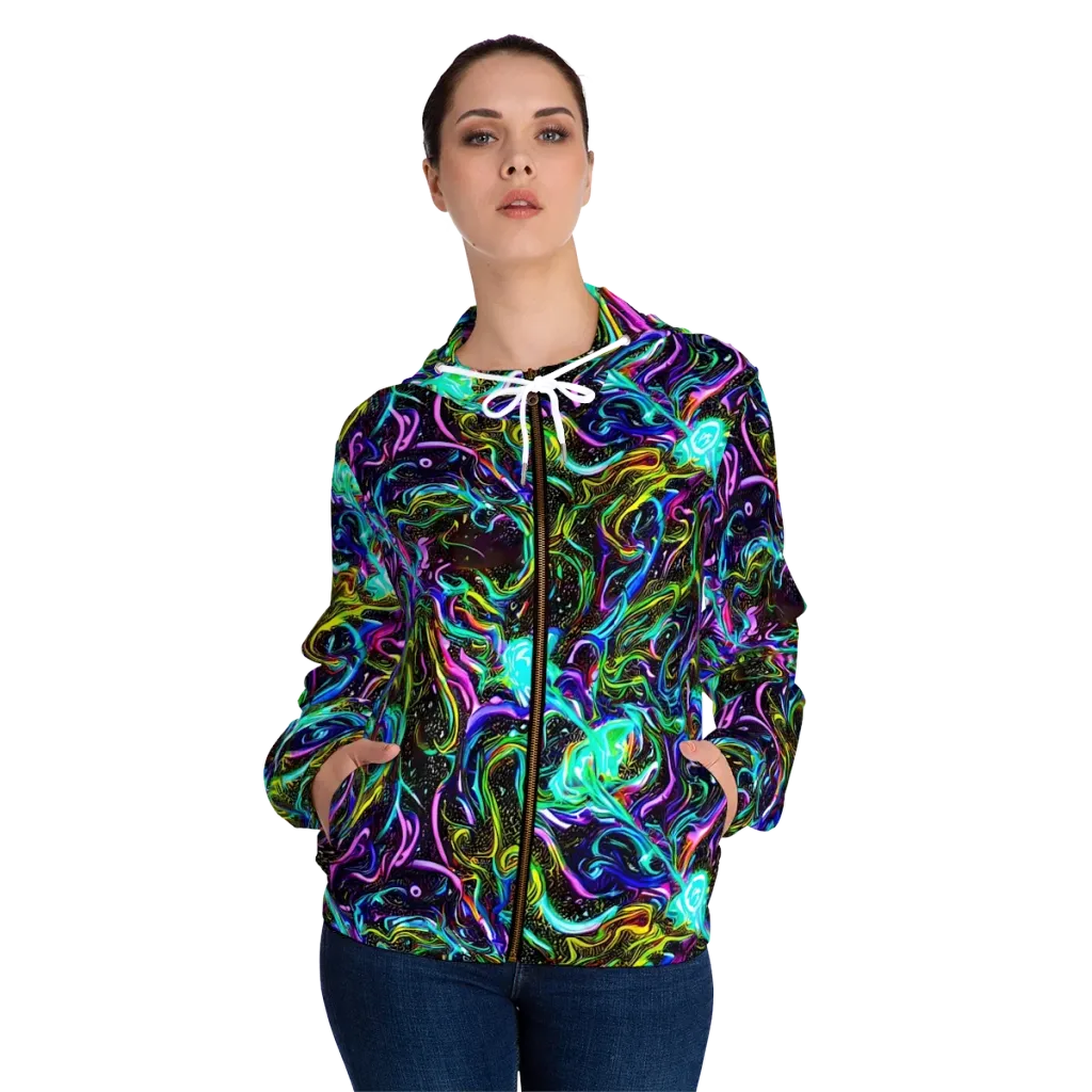 Aurora Static on Women's Full-Zip Hoodie — Front On Person