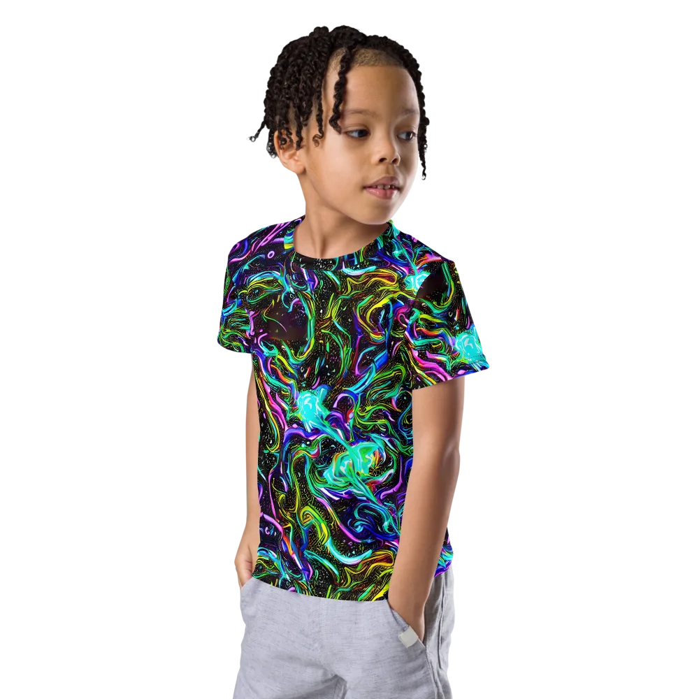 Aurora Static on Kids Crew Neck T-Shirt — Left Front