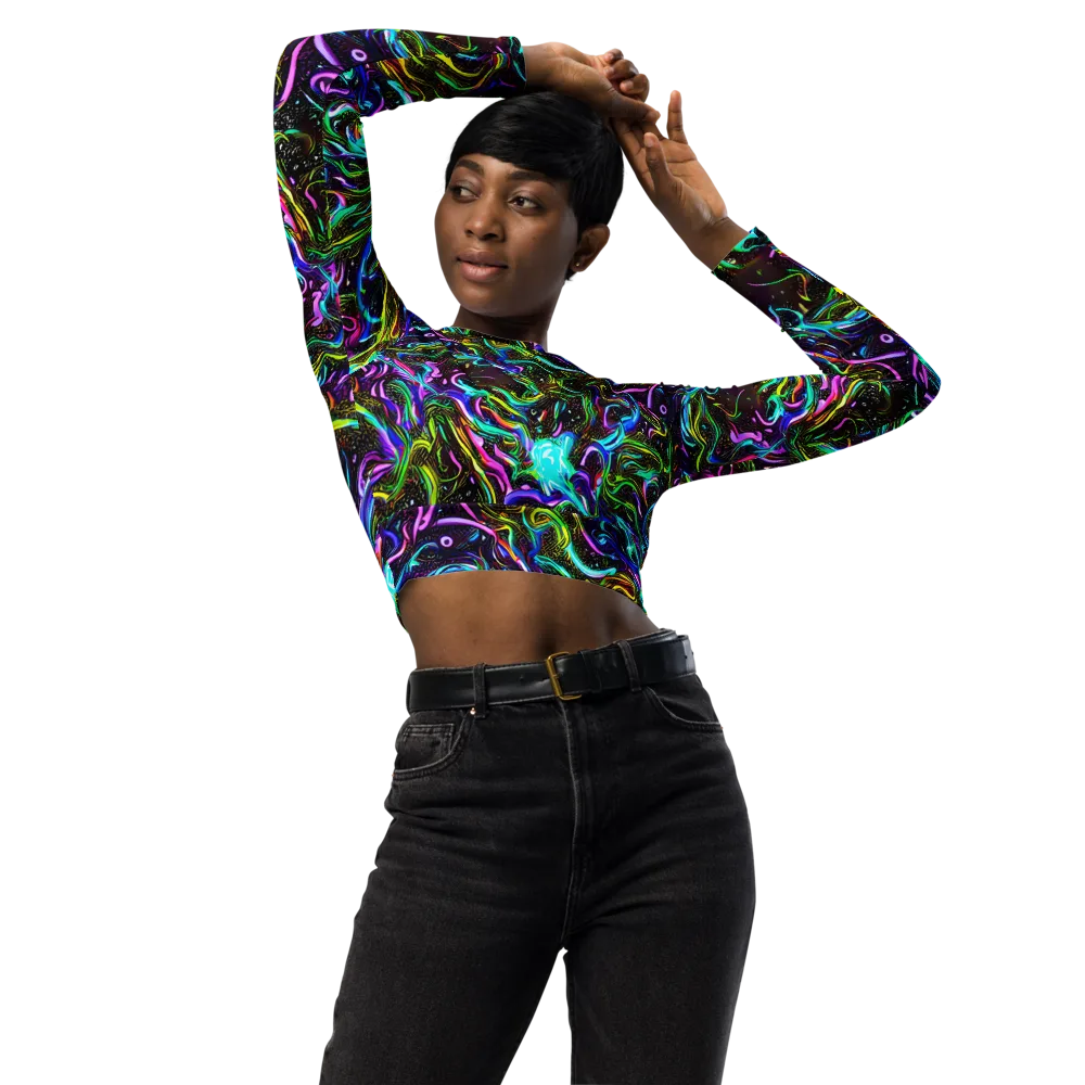 Aurora Static on Long Sleeve Crop Top — Front