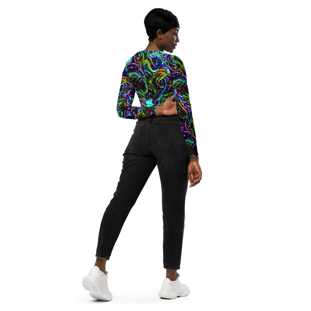 Aurora Static on Long Sleeve Crop Top — Right Back