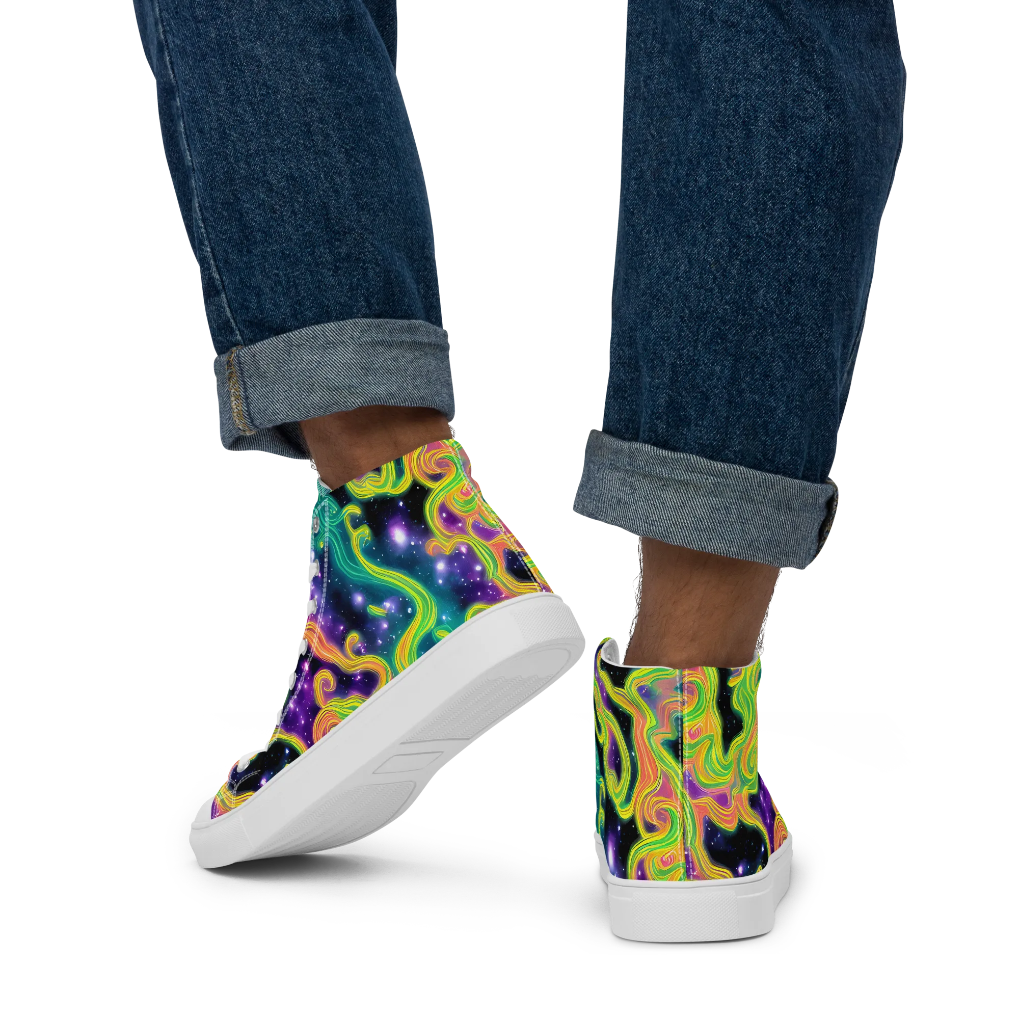 Cosmic Serpentine on Men's High Top Canvas Shoes — Back