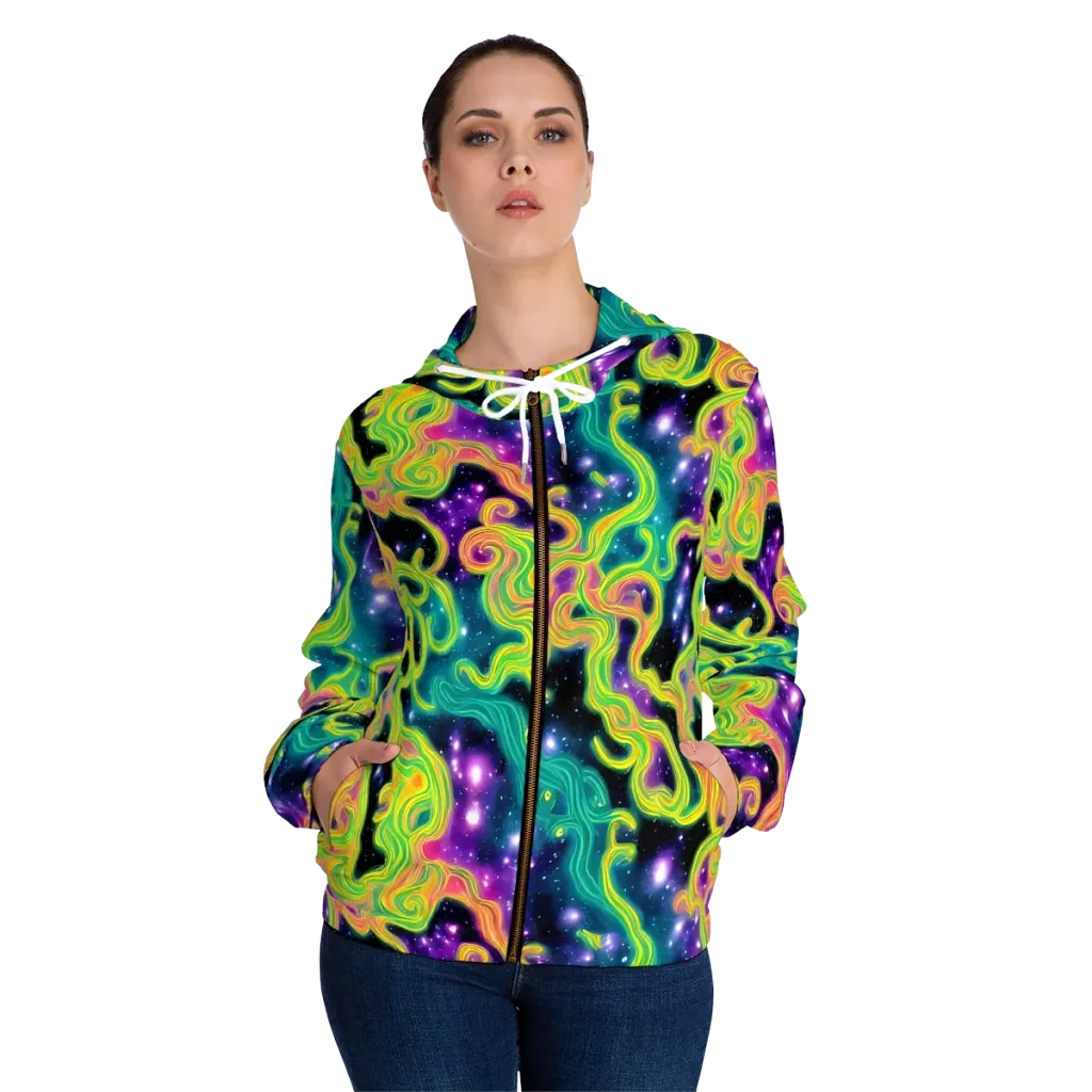 Cosmic Serpentine on Women's Full-Zip Hoodie — Front On Person