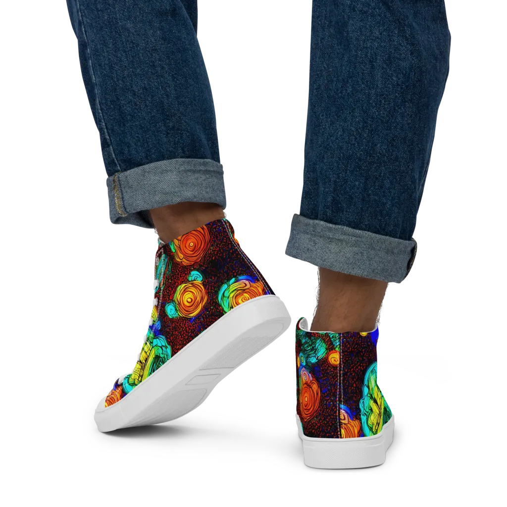 Chromatic Reef on Men's High Top Canvas Shoes — Back