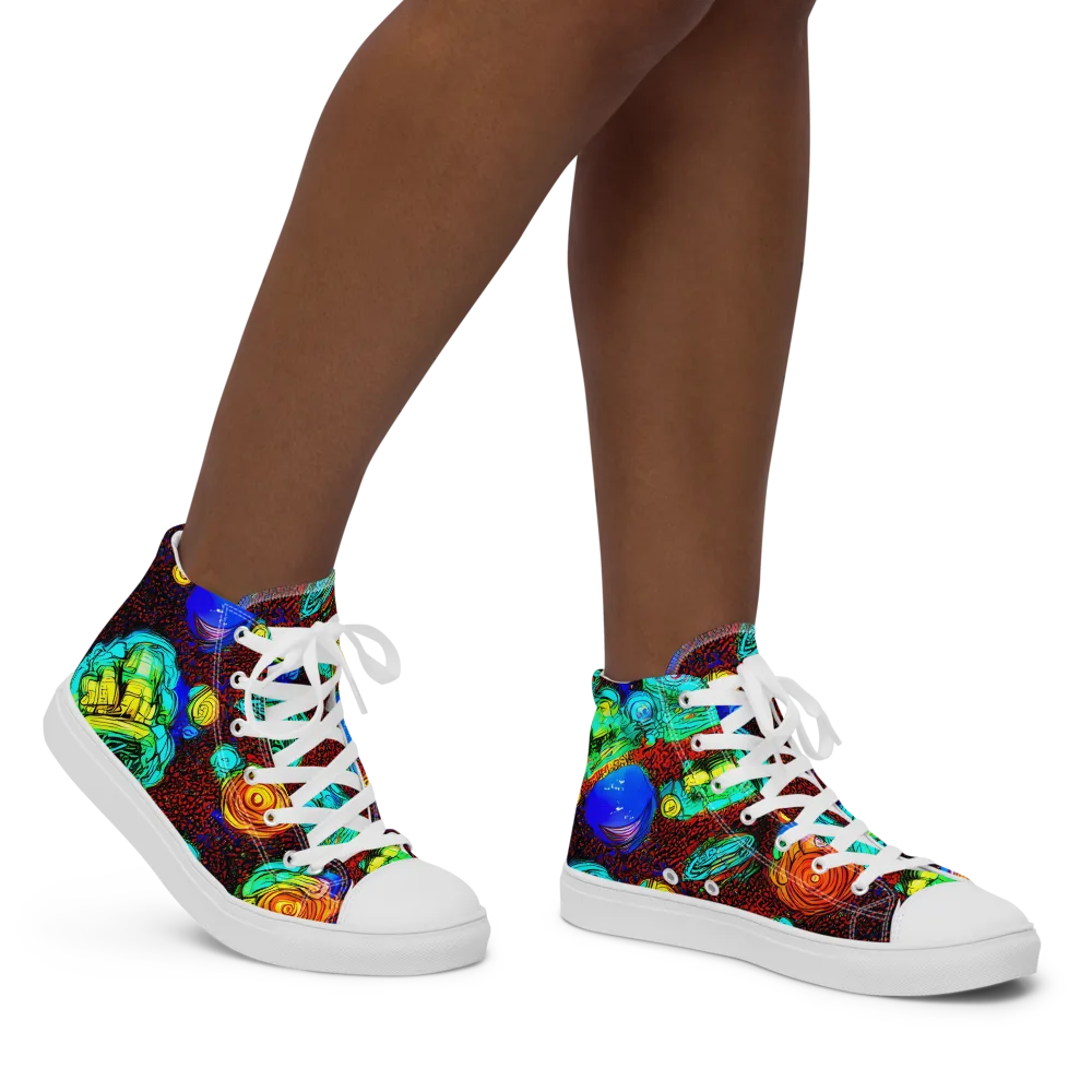 Chromatic Reef on Women's High Top Canvas Shoes — Right