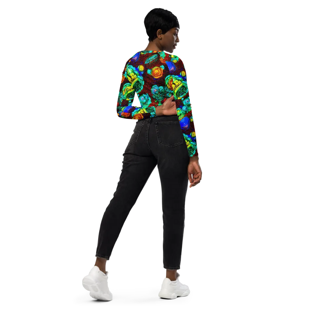 Chromatic Reef on Long Sleeve Crop Top — Right Back