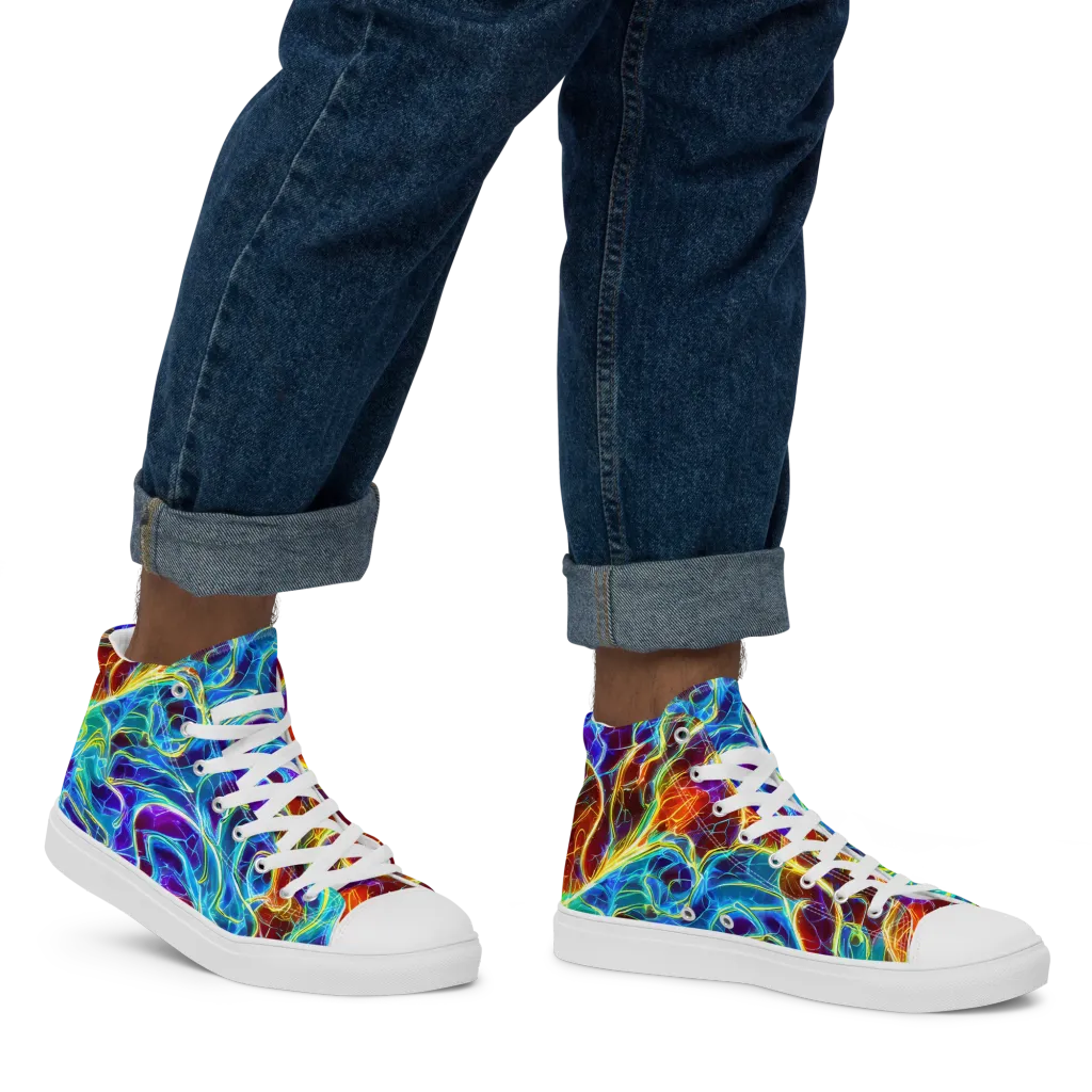 Aurora Fracture on Men's High Top Canvas Shoes — Right
