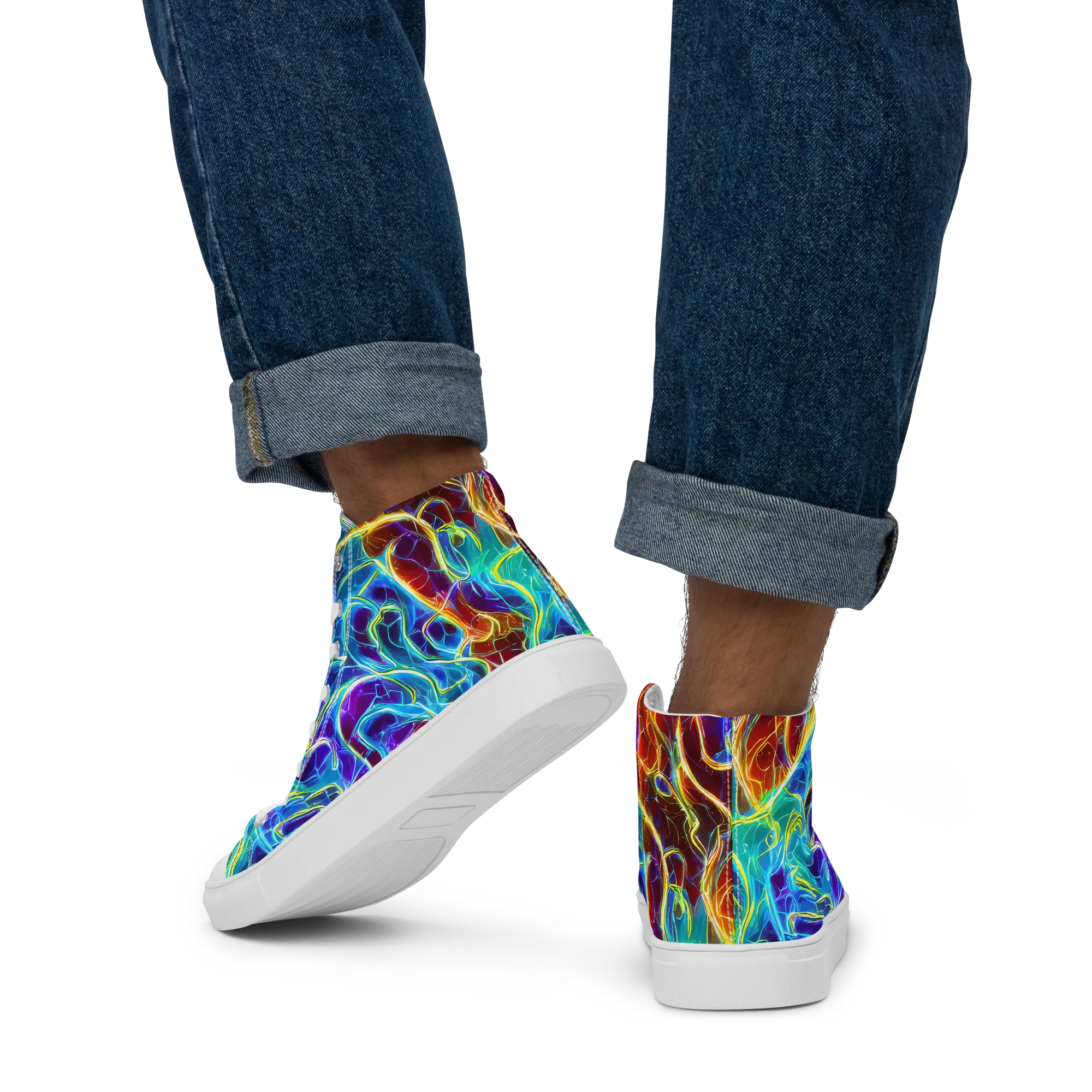 Aurora Fracture on Men's High Top Canvas Shoes — Back