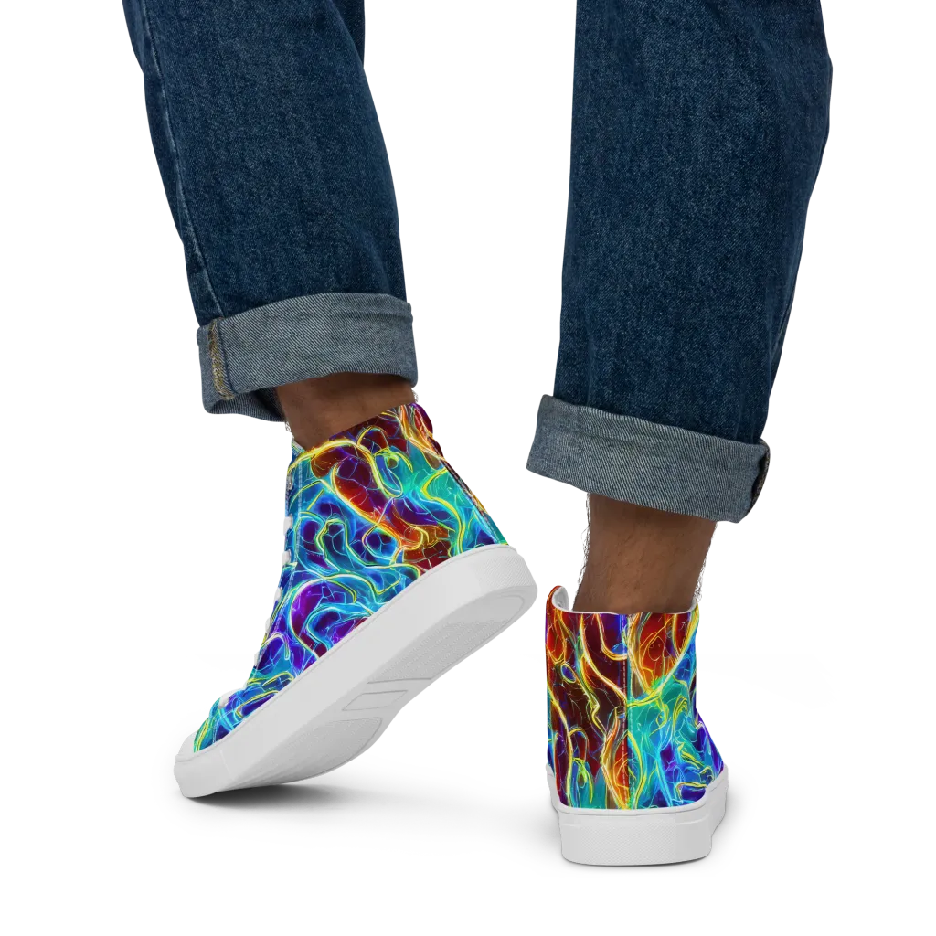 Aurora Fracture on Men's High Top Canvas Shoes — Back