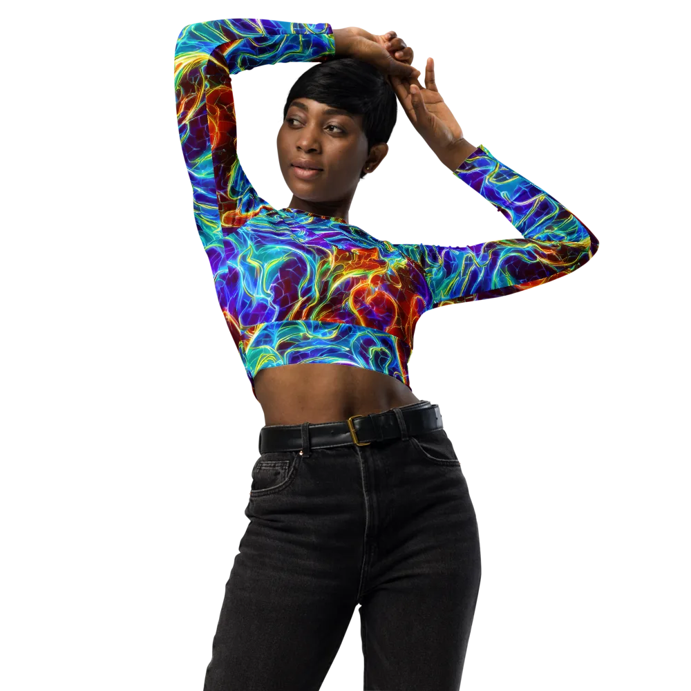 Aurora Fracture on Long Sleeve Crop Top — Front