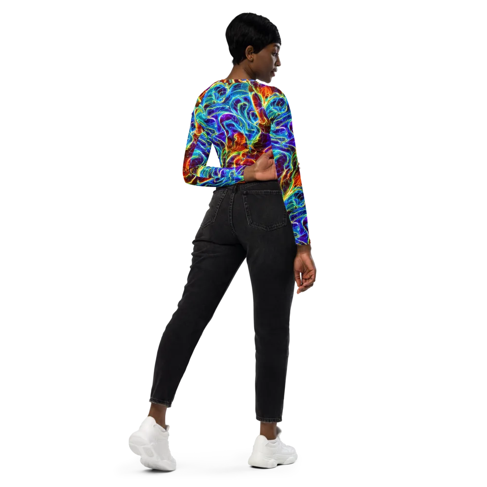 Aurora Fracture on Long Sleeve Crop Top — Right Back