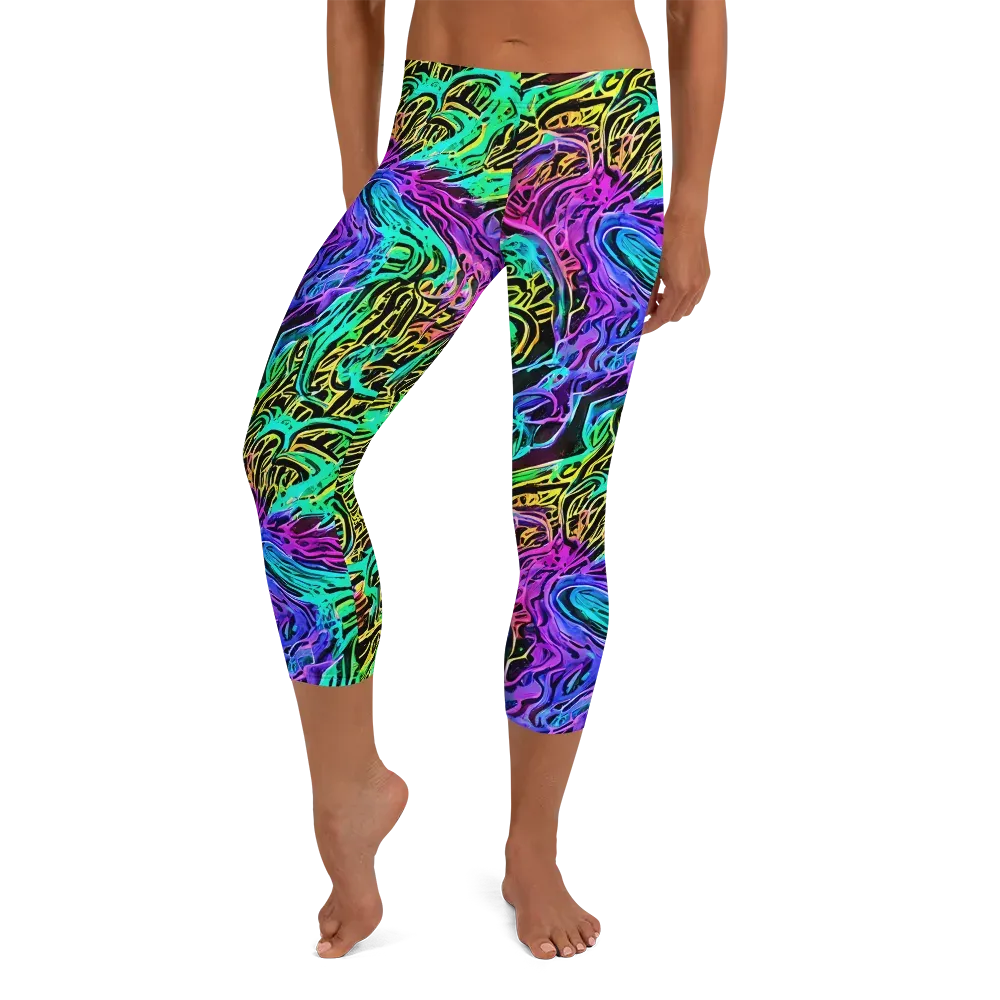 Laser Menagerie on Capri Leggings — Front