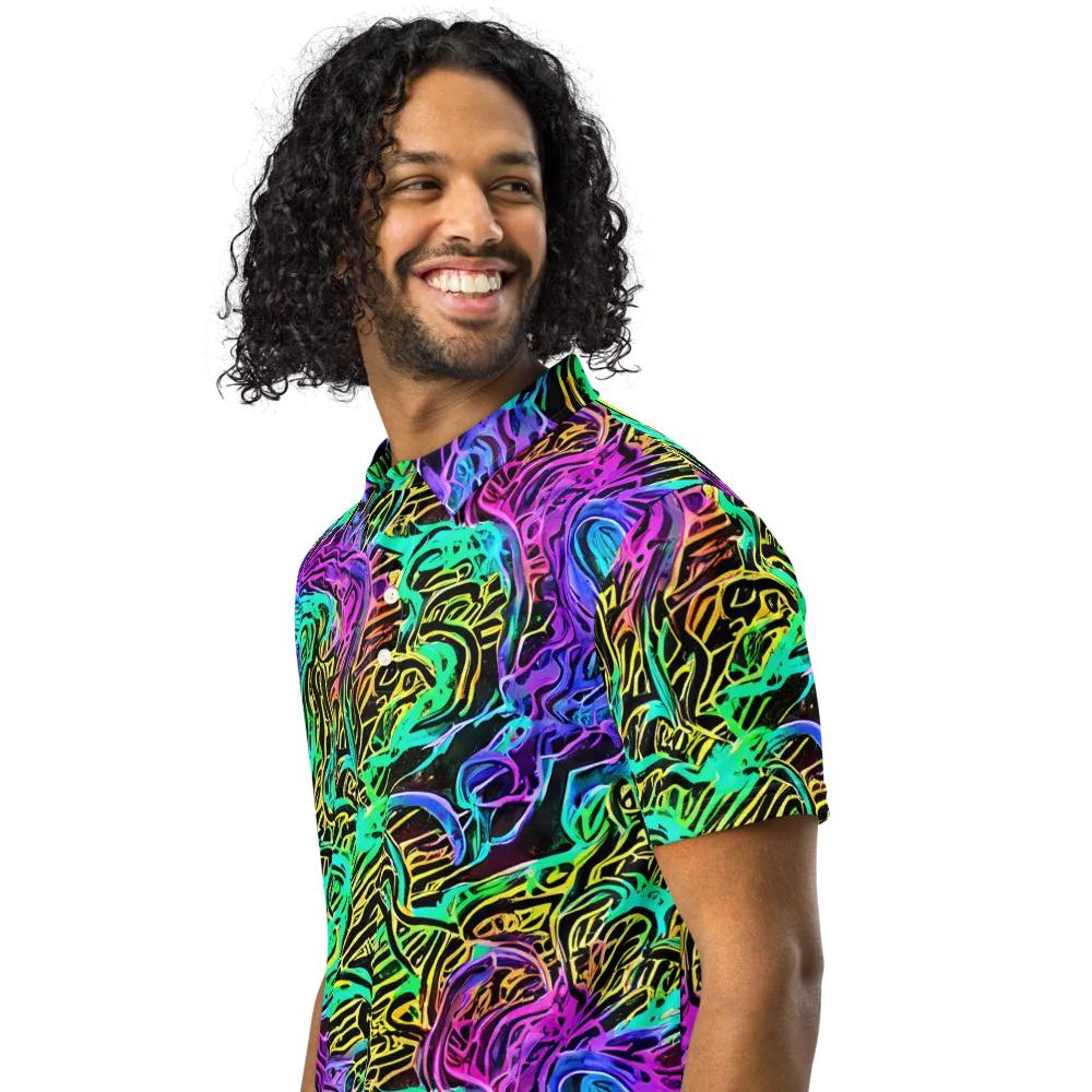 Laser Menagerie on Men's Slim Fit Polo Shirt — Left Front