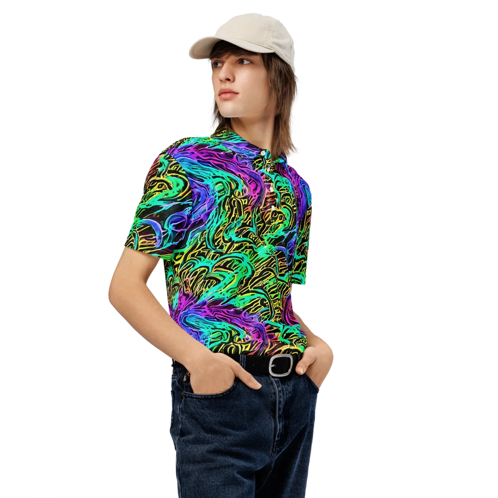 Laser Menagerie on Men's Slim Fit Polo Shirt — Right Front
