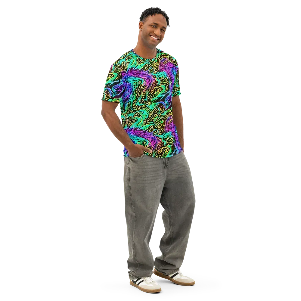 Laser Menagerie on Men's Cotton Crew Neck T-Shirt — Right Front