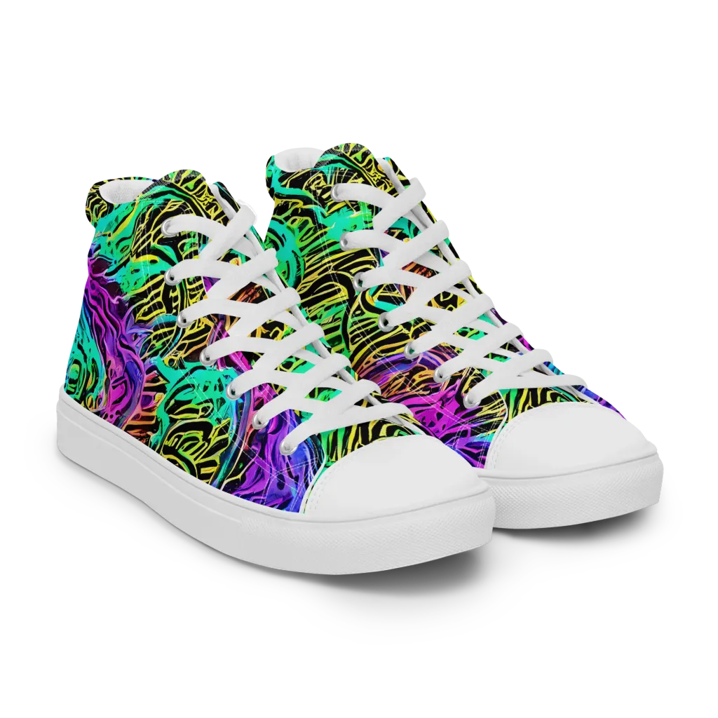 Laser Menagerie on Men's High Top Canvas Shoes — Right Front