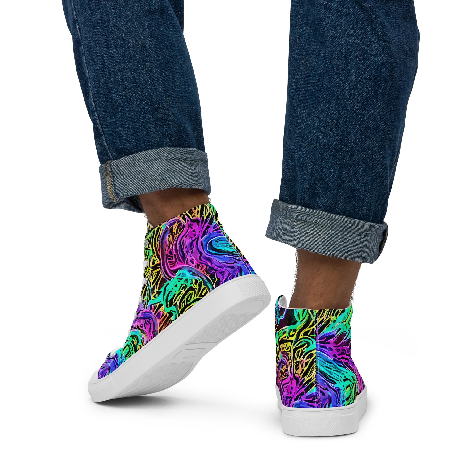 Laser Menagerie on Men's High Top Canvas Shoes — Back