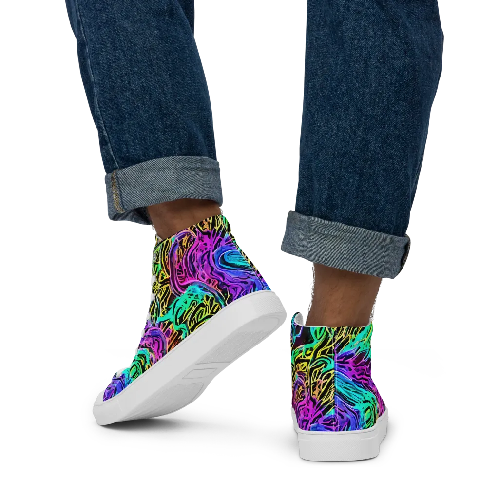 Laser Menagerie on Men's High Top Canvas Shoes — Back