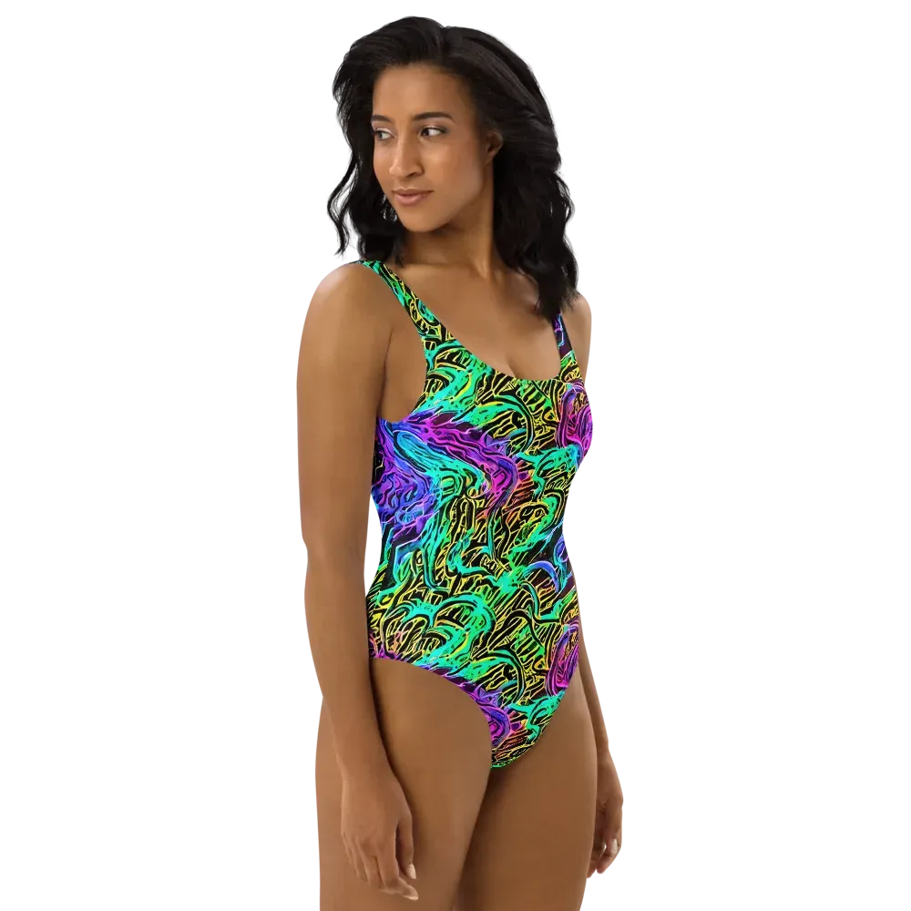 Laser Menagerie on One-Piece Swimsuit — Right