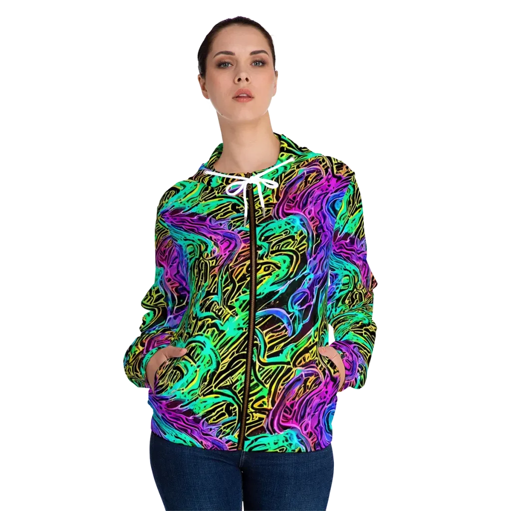 Laser Menagerie on Women's Full-Zip Hoodie — Front On Person