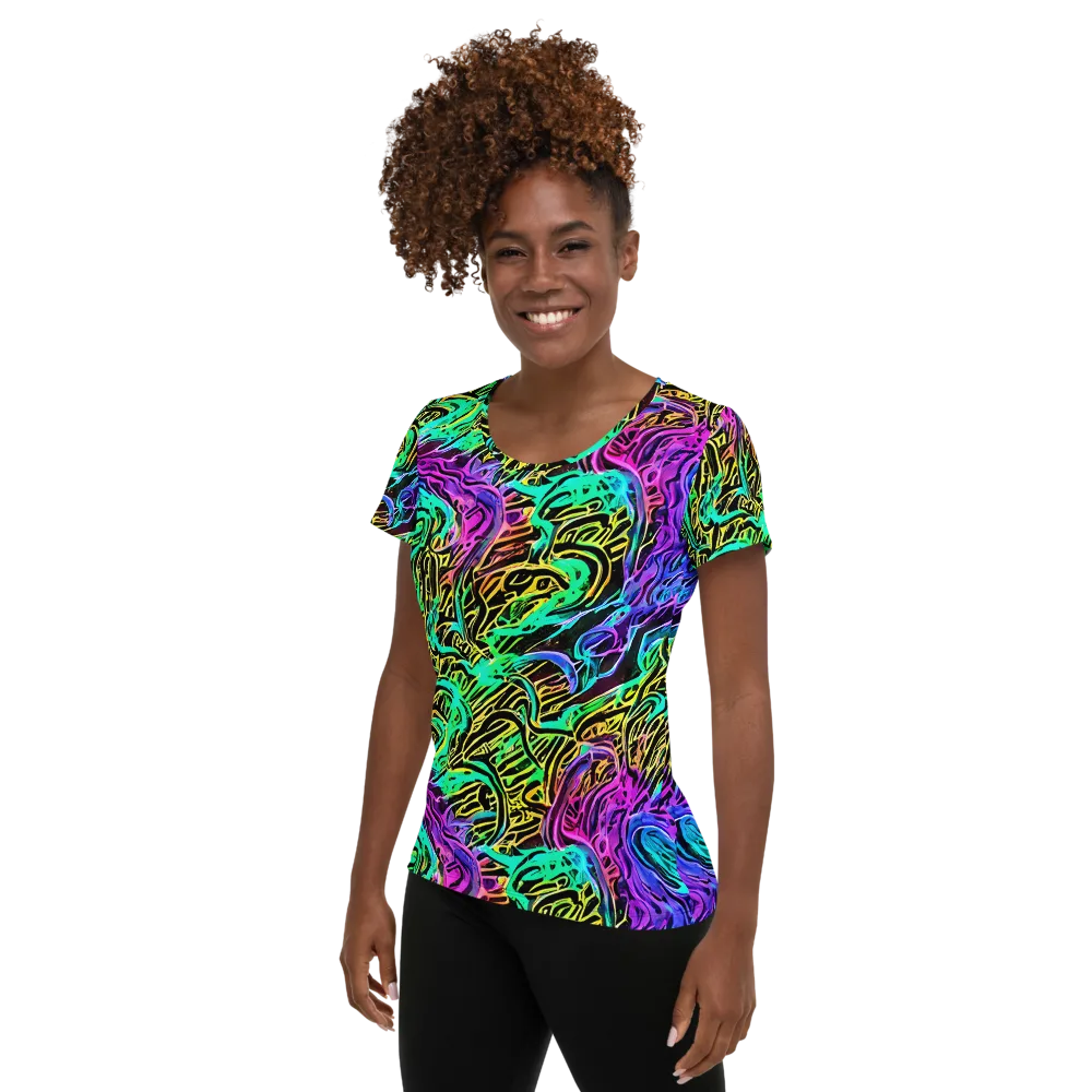Laser Menagerie on Women's Athletic T-Shirt — Left