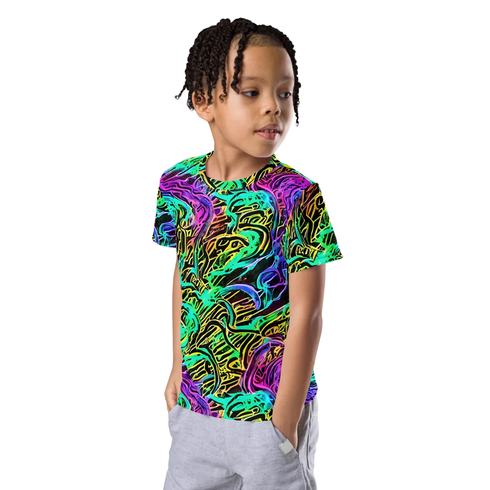 Laser Menagerie on Kids Crew Neck T-Shirt — Left Front