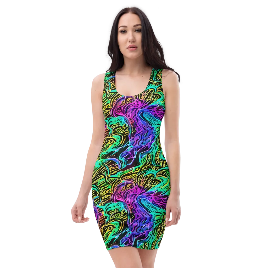 Laser Menagerie on Bodycon Dress — Front