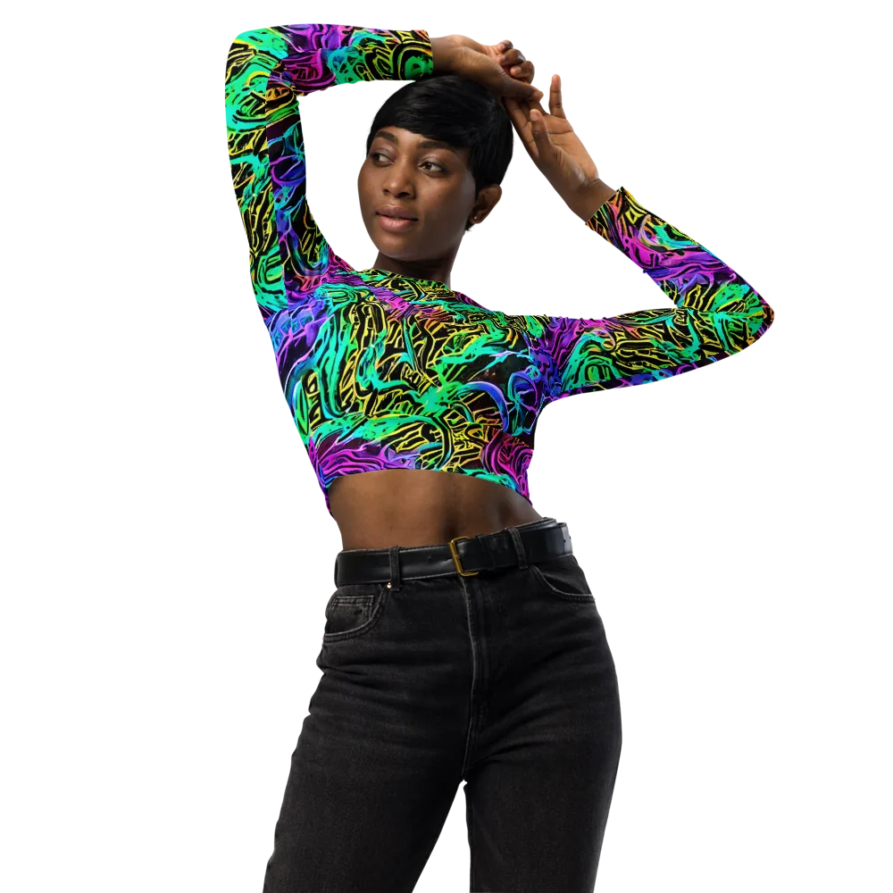Laser Menagerie on Long Sleeve Crop Top — Front