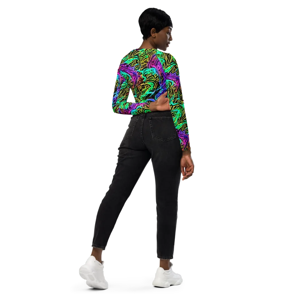 Laser Menagerie on Long Sleeve Crop Top — Right Back