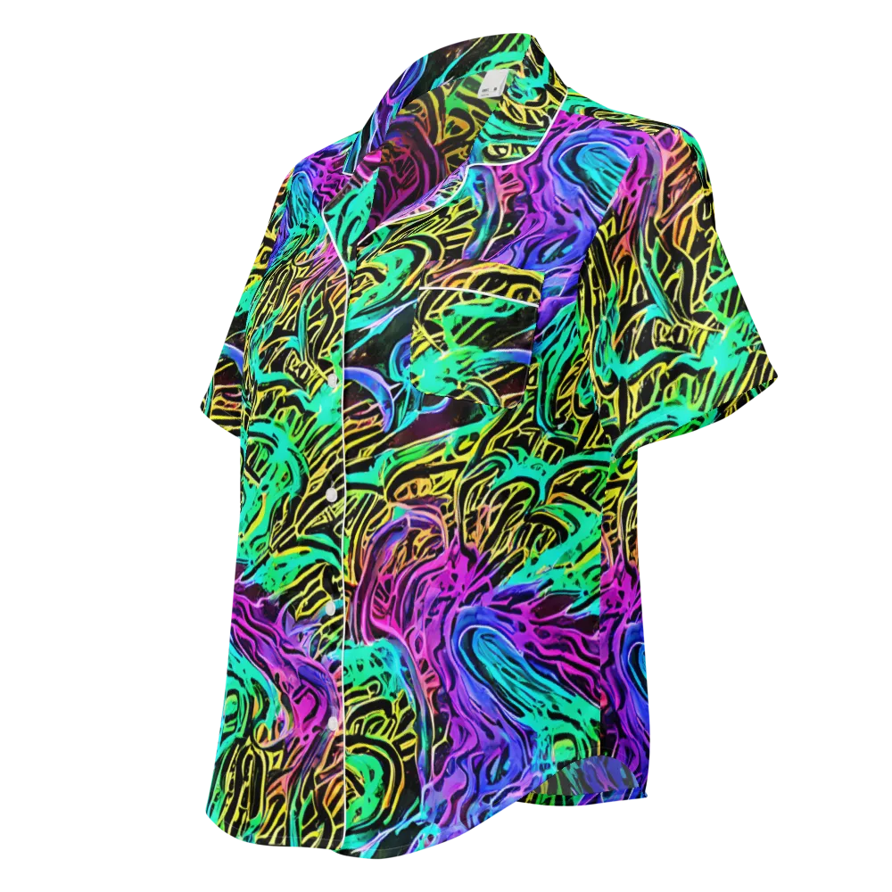 Laser Menagerie on Women's Short Sleeve Pajama Top — Left Front