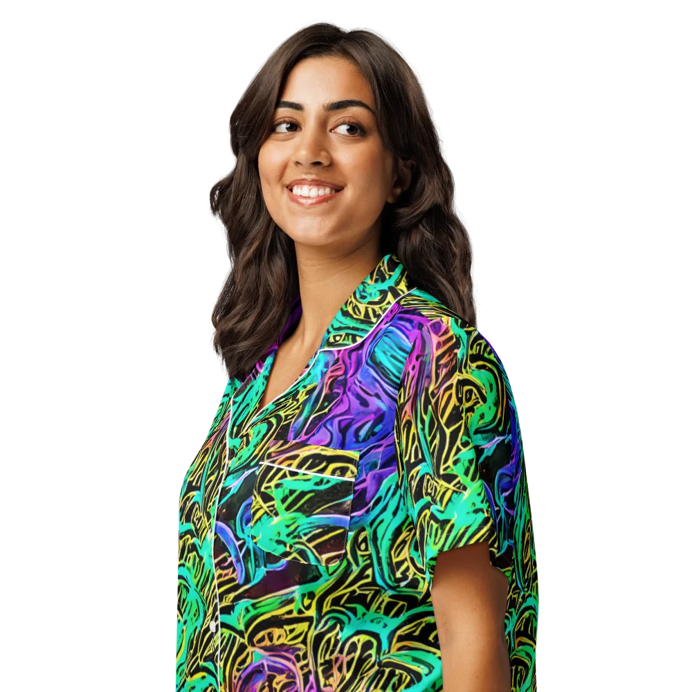 Laser Menagerie on Women's Short Sleeve Pajama Top — Left Front