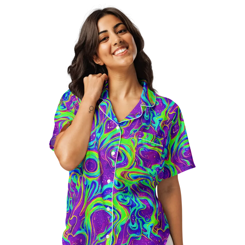 Lucid Lava on Women's Short Sleeve Pajama Top — Front