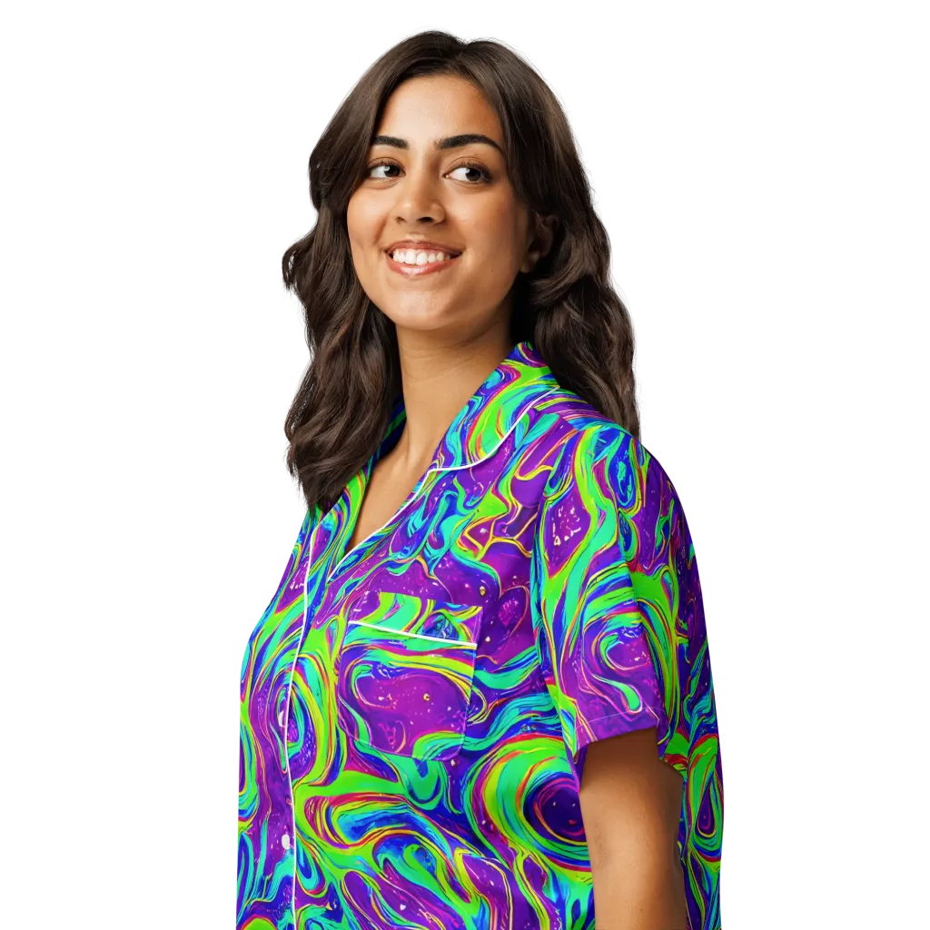 Lucid Lava on Women's Short Sleeve Pajama Top — Left Front