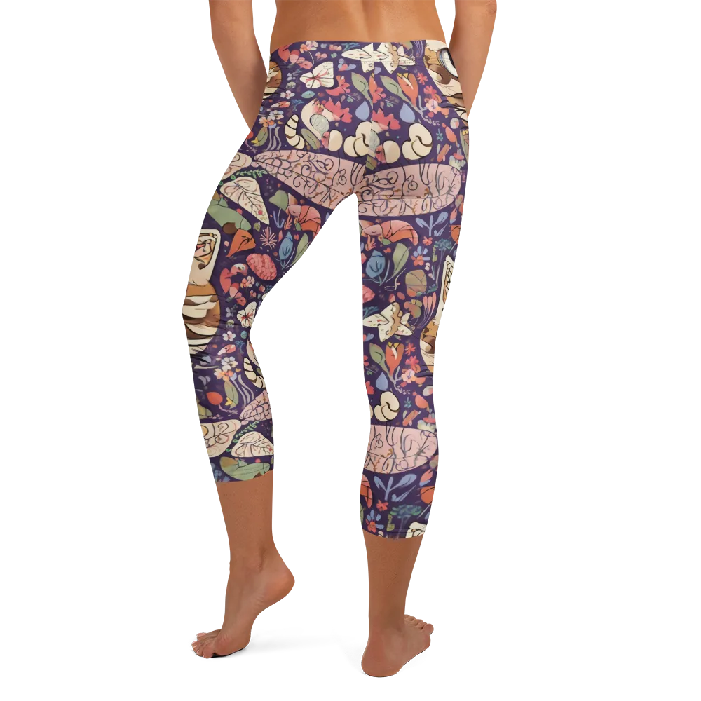 Feline Florilegium on Capri Leggings — Back