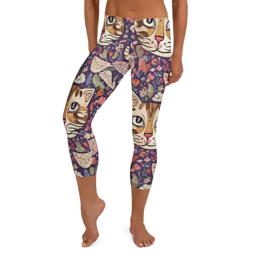 Feline Florilegium on a Capri Leggings