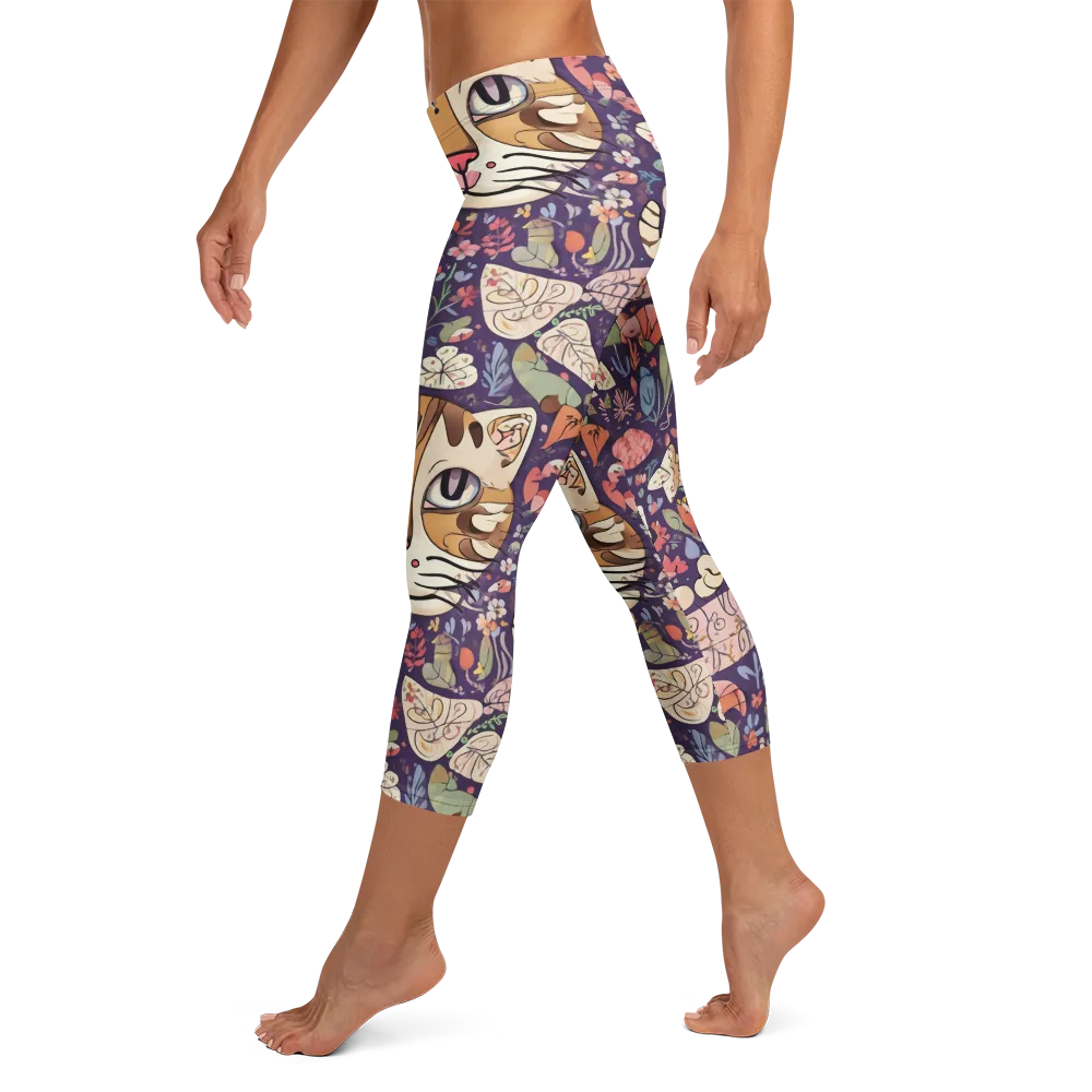 Feline Florilegium on Capri Leggings — Left