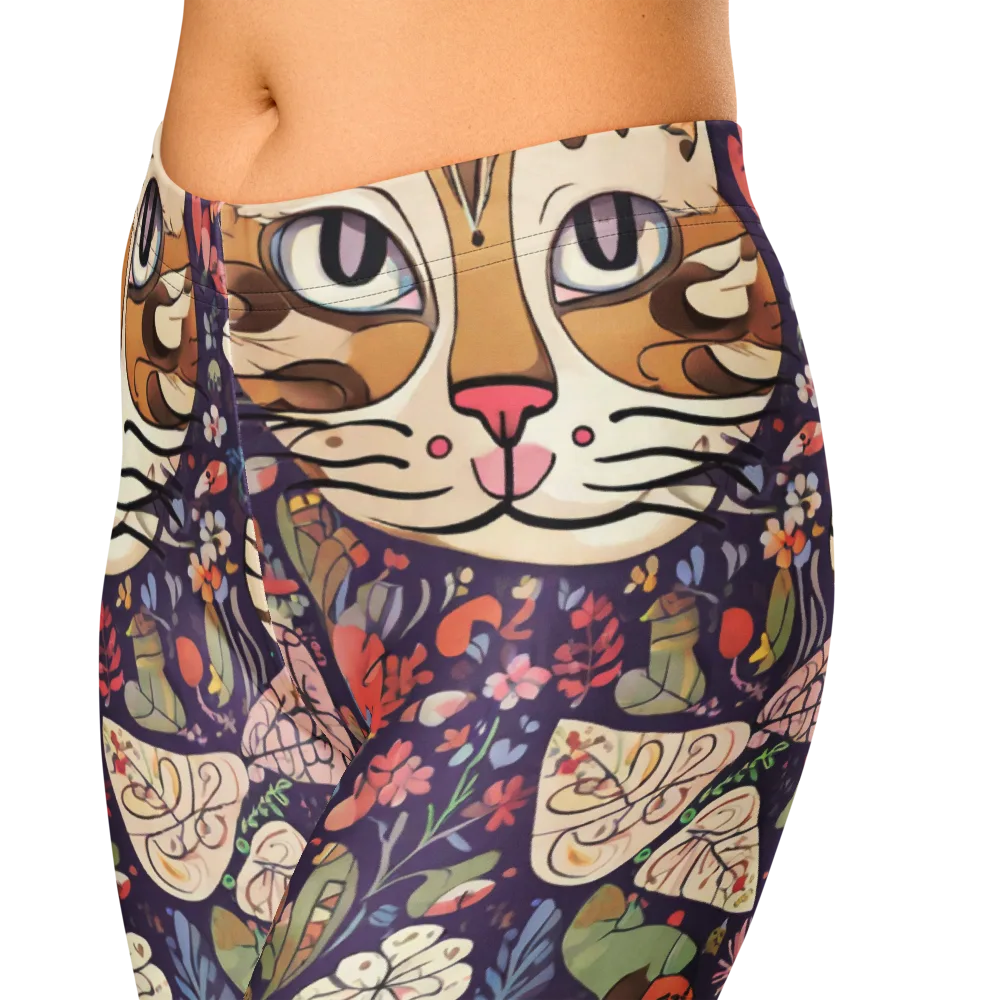 Feline Florilegium on Capri Leggings — Zoomed-in