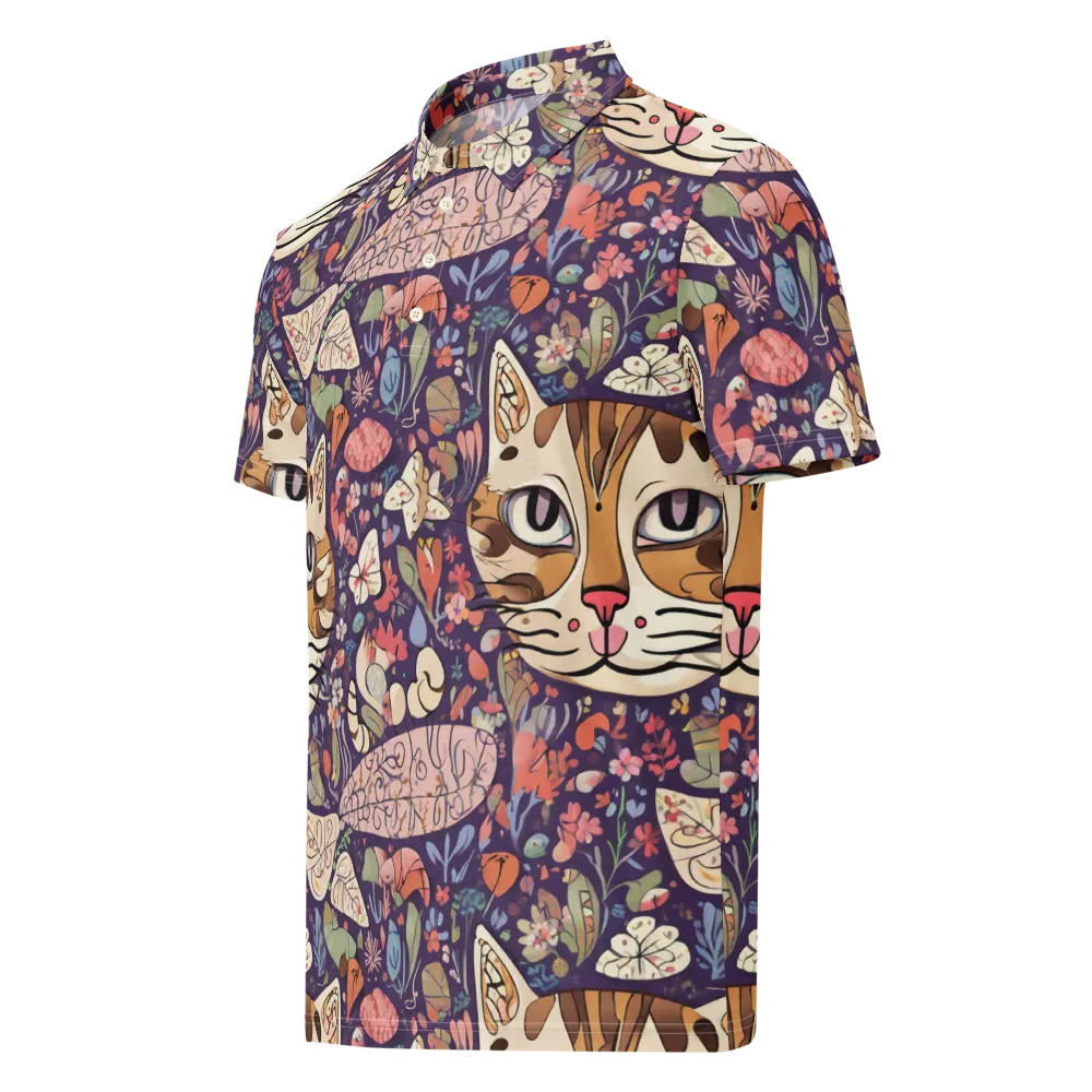 Feline Florilegium on Men's Slim Fit Polo Shirt — Left Front