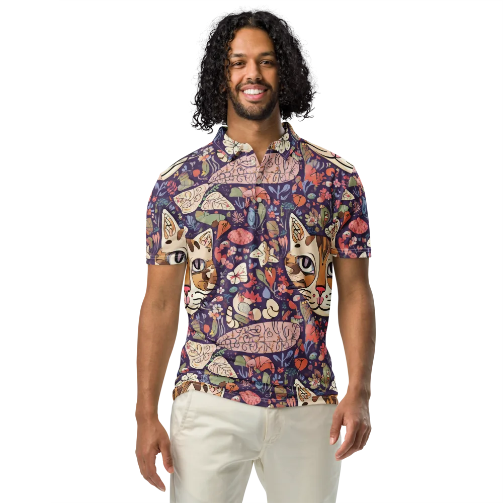 Feline Florilegium on Men's Slim Fit Polo Shirt — Front
