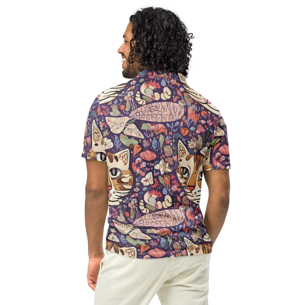 Feline Florilegium on Men's Slim Fit Polo Shirt — Back