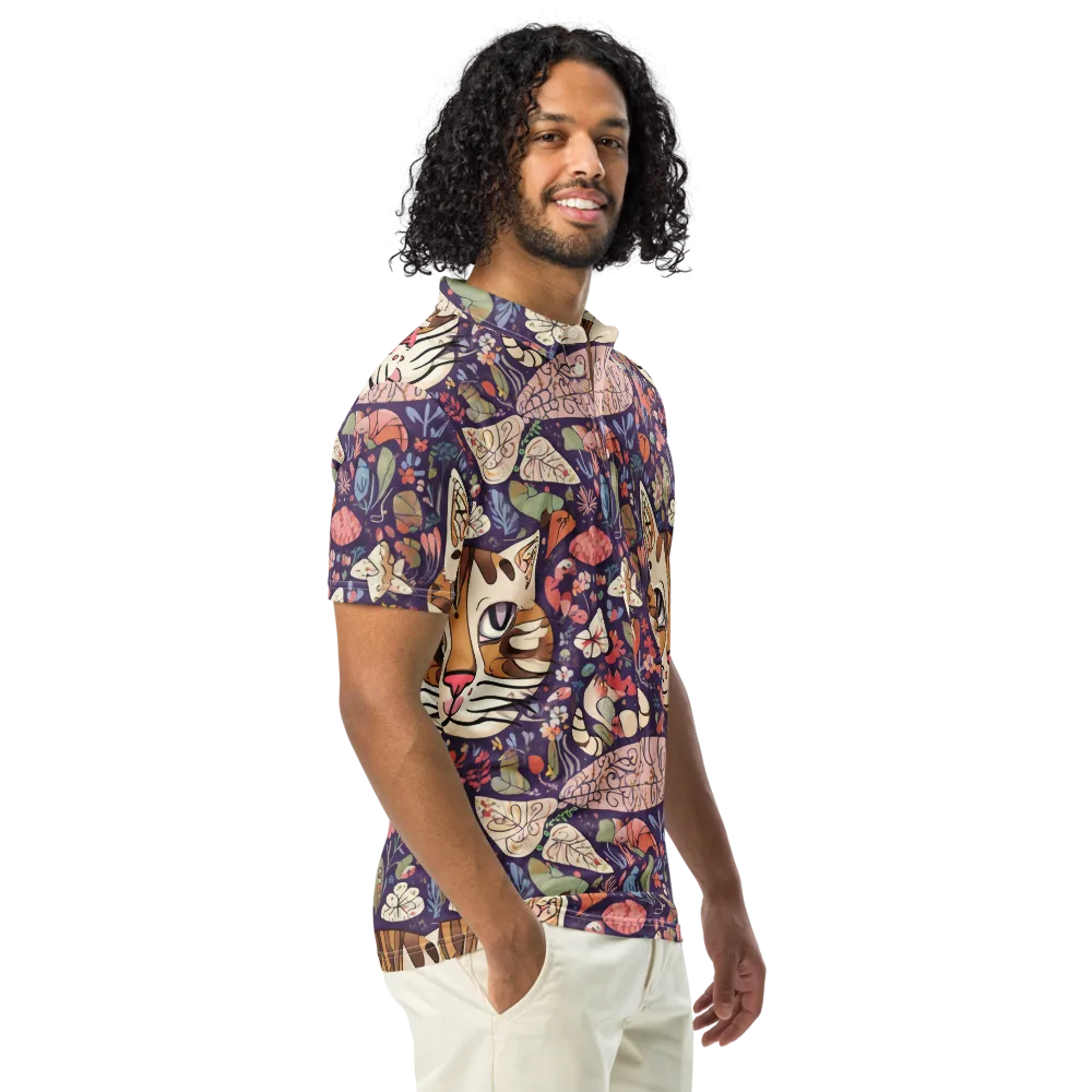Feline Florilegium on Men's Slim Fit Polo Shirt — Right Front