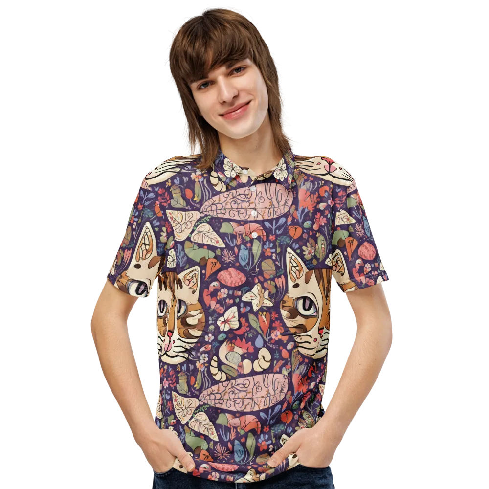 Feline Florilegium on Men's Slim Fit Polo Shirt — Front