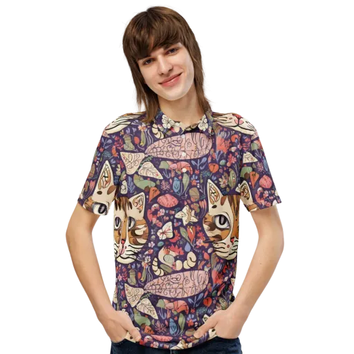 Feline Florilegium on a Men's Slim Fit Polo Shirt